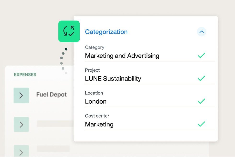 predefined expense categorisation, and AI-powered expense field suggestions